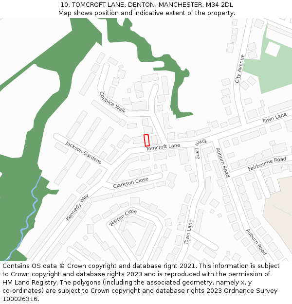 10, TOMCROFT LANE, DENTON, MANCHESTER, M34 2DL: Location map and indicative extent of plot