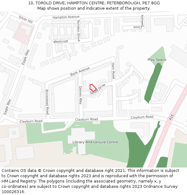 10, TOROLD DRIVE, HAMPTON CENTRE, PETERBOROUGH, PE7 8GG: Location map and indicative extent of plot