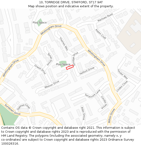 10, TORRIDGE DRIVE, STAFFORD, ST17 9AT: Location map and indicative extent of plot