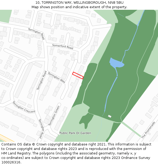 10, TORRINGTON WAY, WELLINGBOROUGH, NN8 5BU: Location map and indicative extent of plot