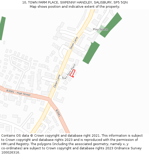 10, TOWN FARM PLACE, SIXPENNY HANDLEY, SALISBURY, SP5 5QN: Location map and indicative extent of plot