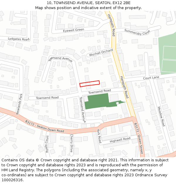 10, TOWNSEND AVENUE, SEATON, EX12 2BE: Location map and indicative extent of plot