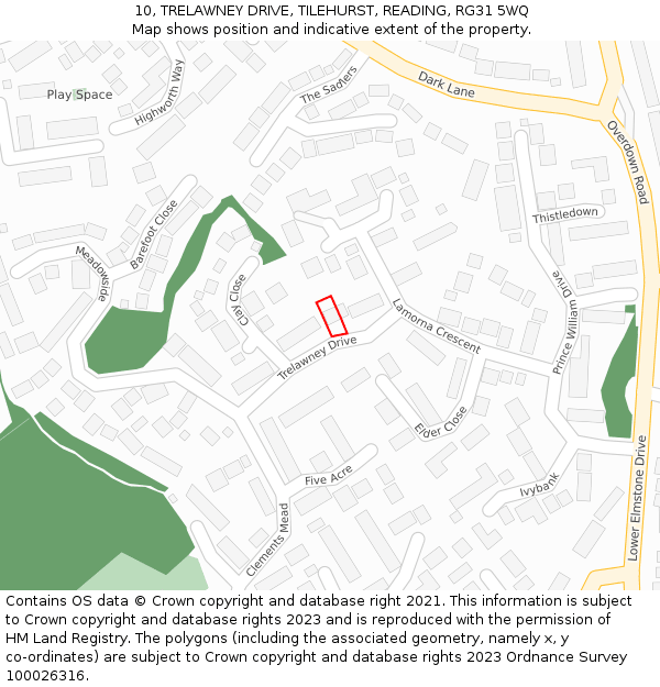 10, TRELAWNEY DRIVE, TILEHURST, READING, RG31 5WQ: Location map and indicative extent of plot