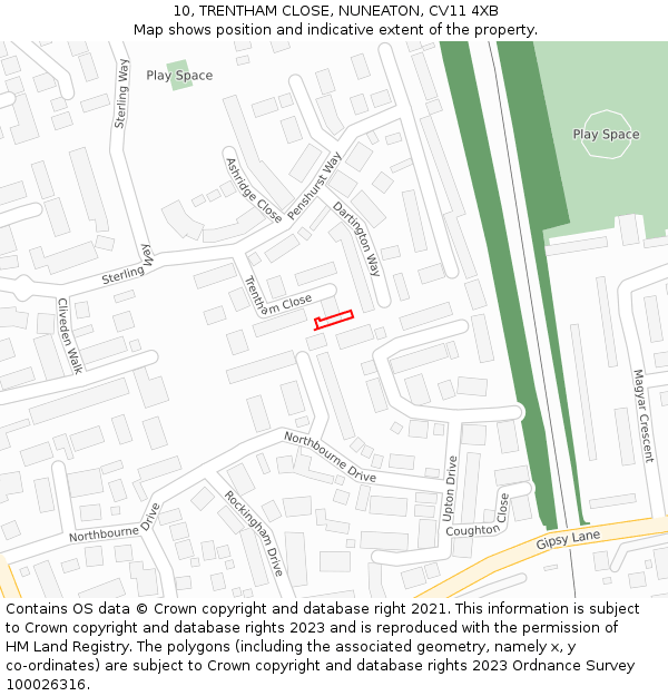 10, TRENTHAM CLOSE, NUNEATON, CV11 4XB: Location map and indicative extent of plot