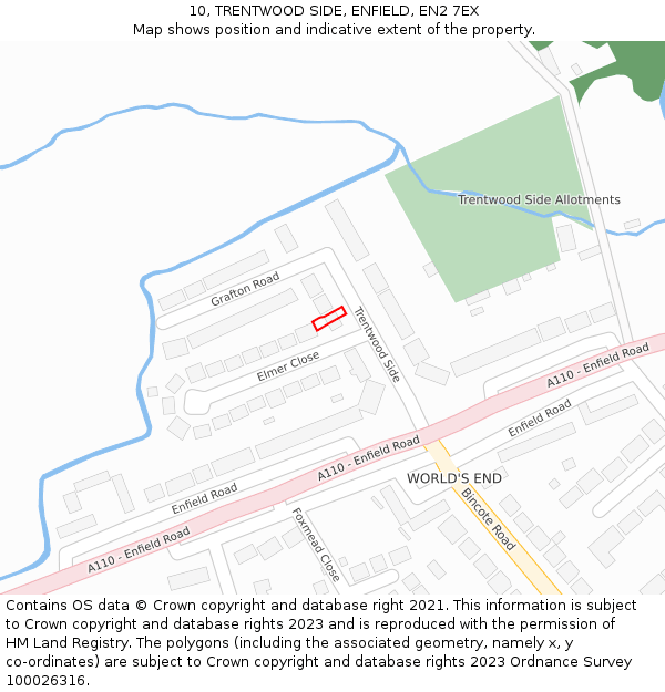 10, TRENTWOOD SIDE, ENFIELD, EN2 7EX: Location map and indicative extent of plot