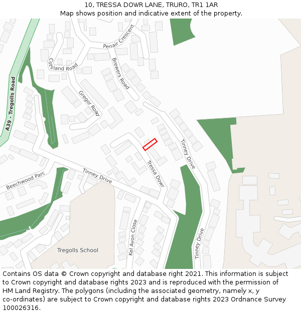 10, TRESSA DOWR LANE, TRURO, TR1 1AR: Location map and indicative extent of plot