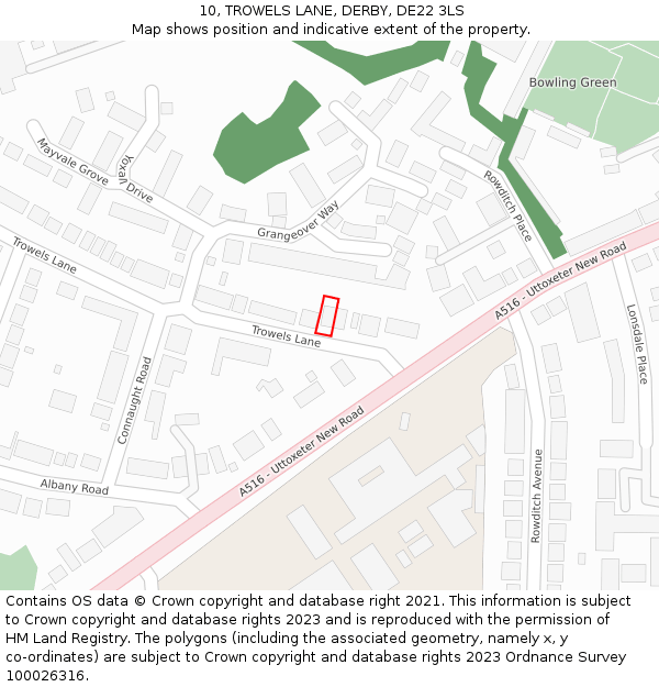 10, TROWELS LANE, DERBY, DE22 3LS: Location map and indicative extent of plot
