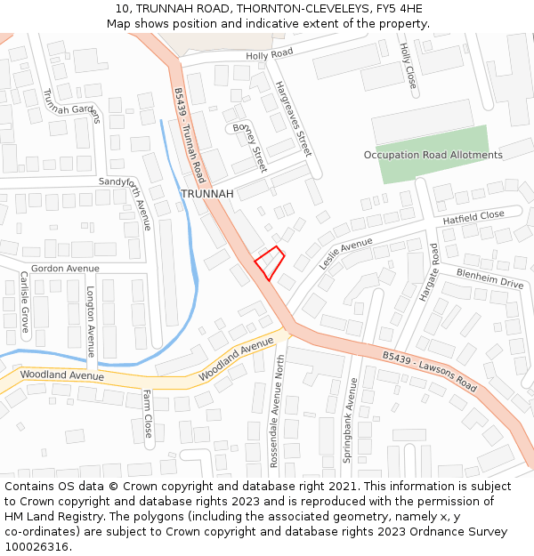 10, TRUNNAH ROAD, THORNTON-CLEVELEYS, FY5 4HE: Location map and indicative extent of plot