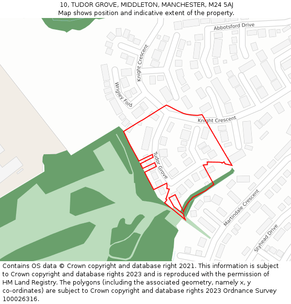 10, TUDOR GROVE, MIDDLETON, MANCHESTER, M24 5AJ: Location map and indicative extent of plot