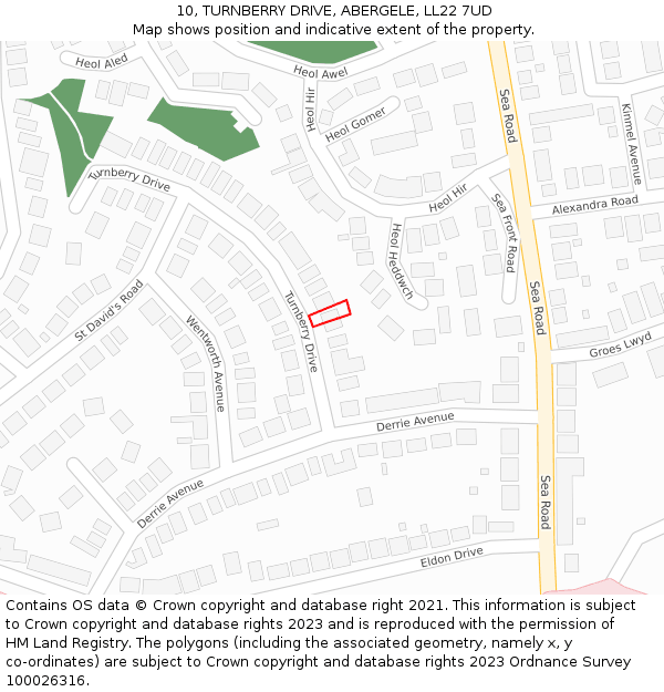 10, TURNBERRY DRIVE, ABERGELE, LL22 7UD: Location map and indicative extent of plot