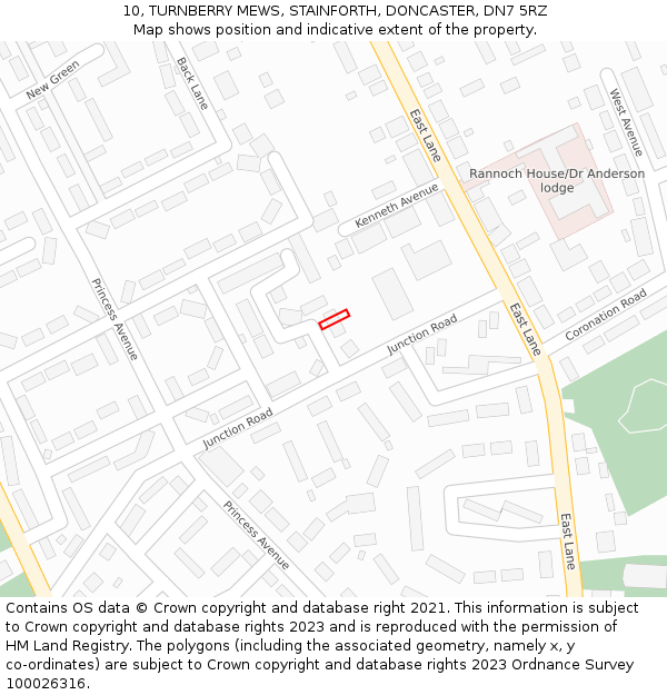 10, TURNBERRY MEWS, STAINFORTH, DONCASTER, DN7 5RZ: Location map and indicative extent of plot