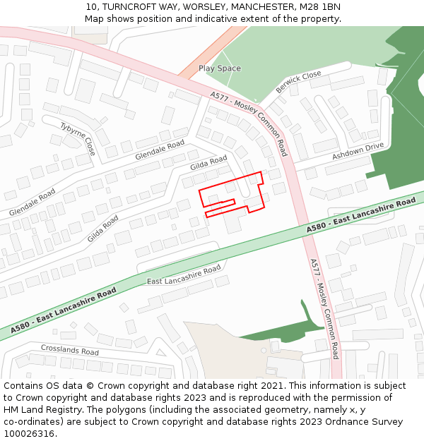 10, TURNCROFT WAY, WORSLEY, MANCHESTER, M28 1BN: Location map and indicative extent of plot