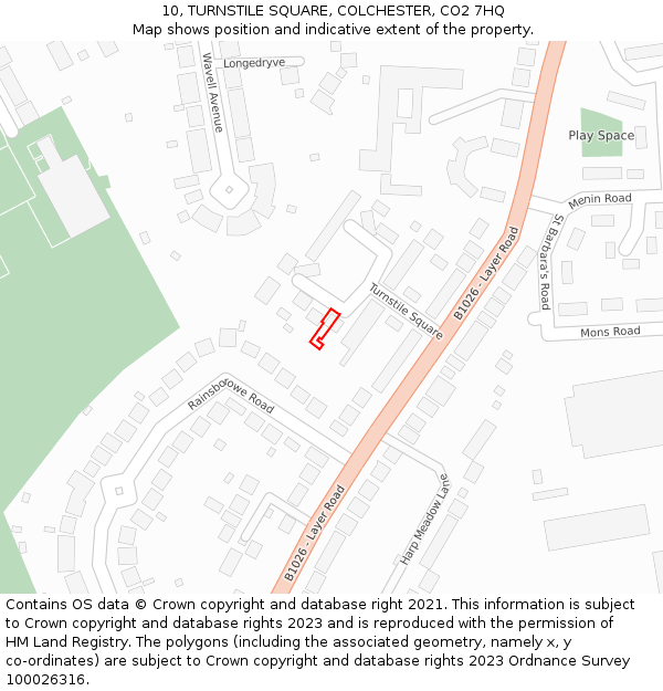 10, TURNSTILE SQUARE, COLCHESTER, CO2 7HQ: Location map and indicative extent of plot