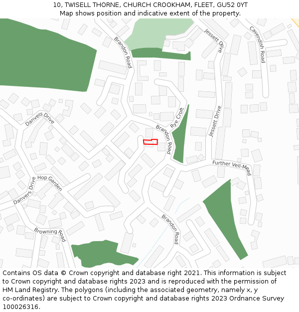 10, TWISELL THORNE, CHURCH CROOKHAM, FLEET, GU52 0YT: Location map and indicative extent of plot