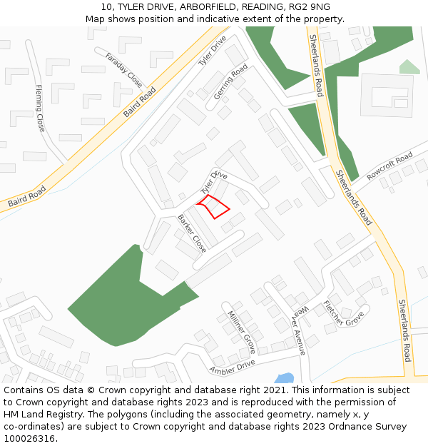 10, TYLER DRIVE, ARBORFIELD, READING, RG2 9NG: Location map and indicative extent of plot