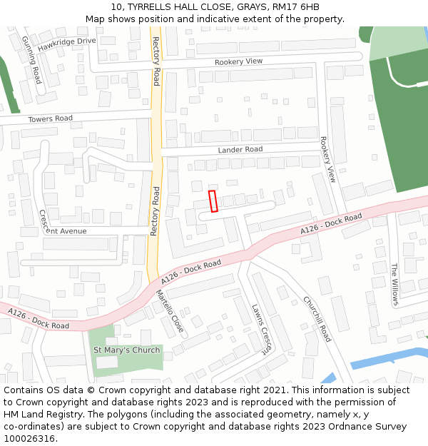 10, TYRRELLS HALL CLOSE, GRAYS, RM17 6HB: Location map and indicative extent of plot