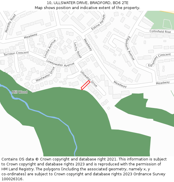 10, ULLSWATER DRIVE, BRADFORD, BD6 2TE: Location map and indicative extent of plot