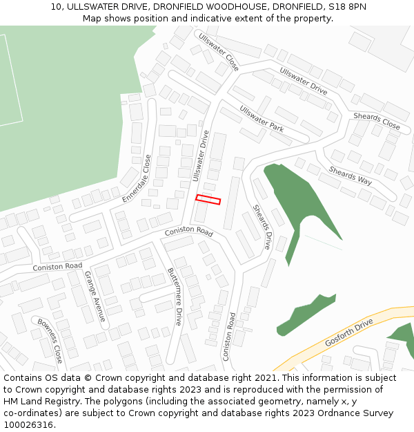 10, ULLSWATER DRIVE, DRONFIELD WOODHOUSE, DRONFIELD, S18 8PN: Location map and indicative extent of plot