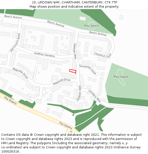 10, UPDOWN WAY, CHARTHAM, CANTERBURY, CT4 7TP: Location map and indicative extent of plot
