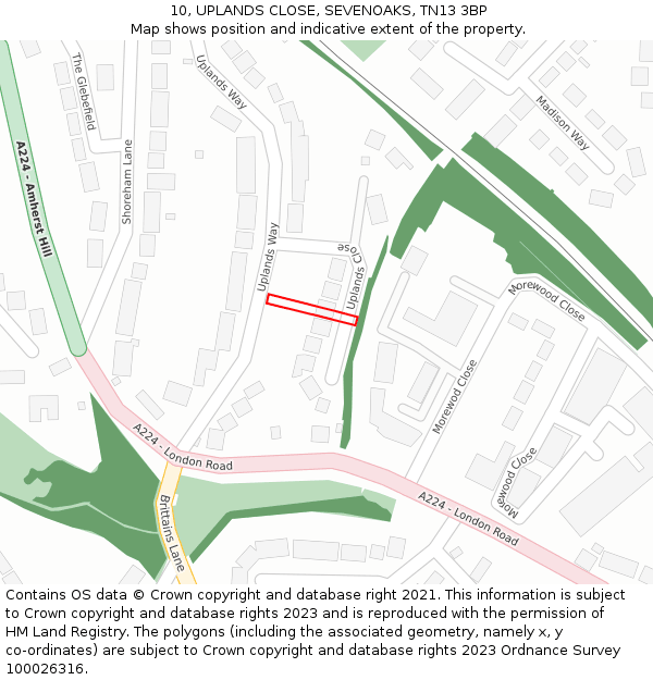 10, UPLANDS CLOSE, SEVENOAKS, TN13 3BP: Location map and indicative extent of plot
