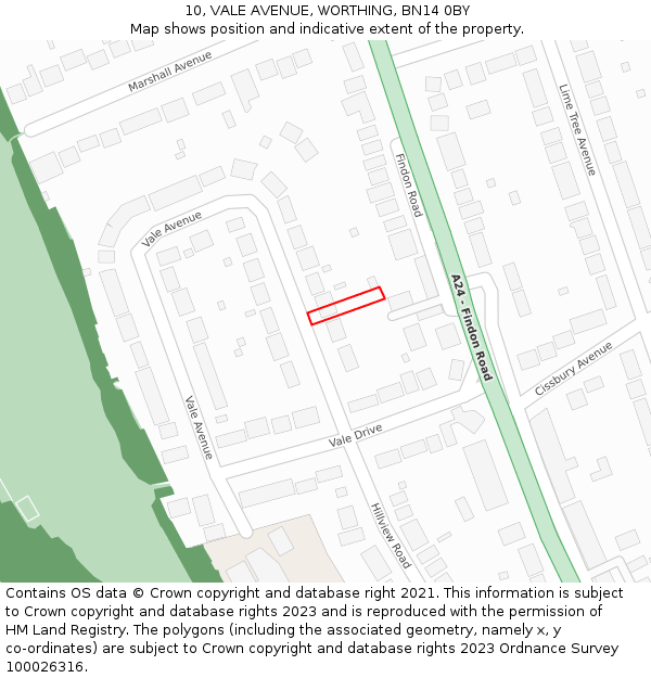 10, VALE AVENUE, WORTHING, BN14 0BY: Location map and indicative extent of plot