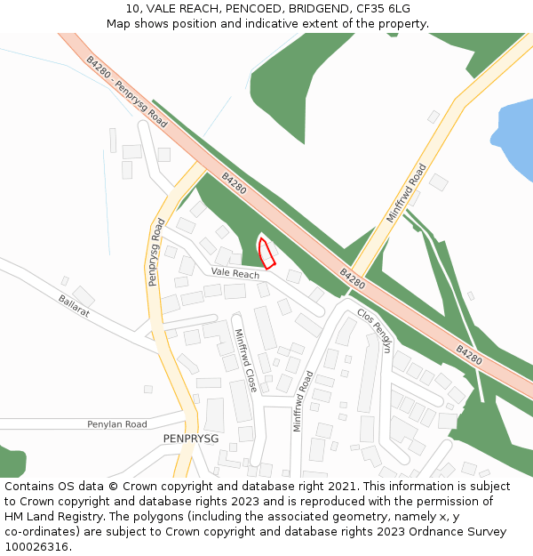 10, VALE REACH, PENCOED, BRIDGEND, CF35 6LG: Location map and indicative extent of plot