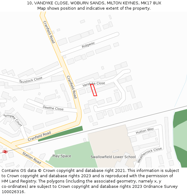 10, VANDYKE CLOSE, WOBURN SANDS, MILTON KEYNES, MK17 8UX: Location map and indicative extent of plot