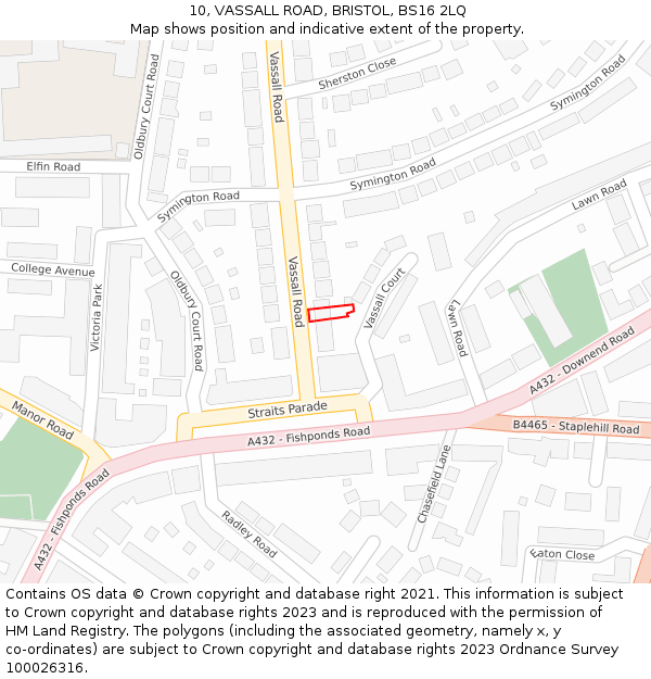10, VASSALL ROAD, BRISTOL, BS16 2LQ: Location map and indicative extent of plot