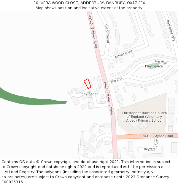 10, VERA WOOD CLOSE, ADDERBURY, BANBURY, OX17 3FX: Location map and indicative extent of plot