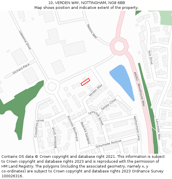 10, VERDEN WAY, NOTTINGHAM, NG8 6BB: Location map and indicative extent of plot