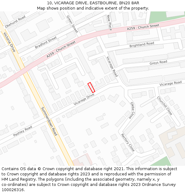 10, VICARAGE DRIVE, EASTBOURNE, BN20 8AR: Location map and indicative extent of plot