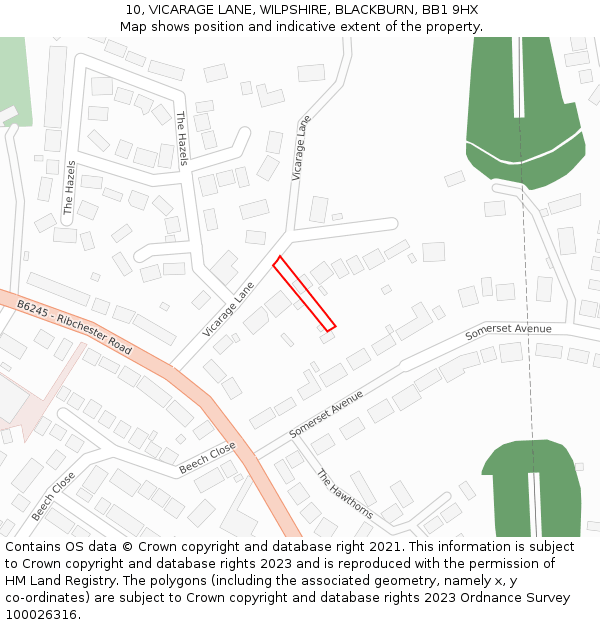 10, VICARAGE LANE, WILPSHIRE, BLACKBURN, BB1 9HX: Location map and indicative extent of plot