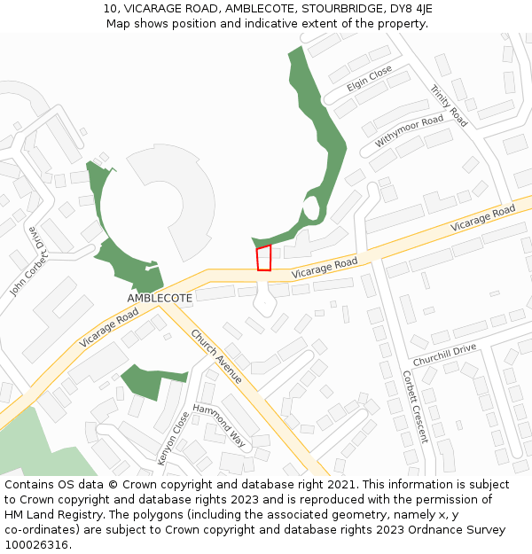 10, VICARAGE ROAD, AMBLECOTE, STOURBRIDGE, DY8 4JE: Location map and indicative extent of plot