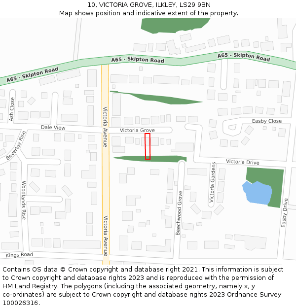 10, VICTORIA GROVE, ILKLEY, LS29 9BN: Location map and indicative extent of plot