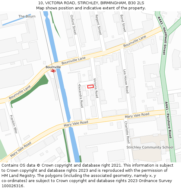 10, VICTORIA ROAD, STIRCHLEY, BIRMINGHAM, B30 2LS: Location map and indicative extent of plot