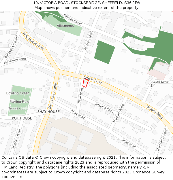 10, VICTORIA ROAD, STOCKSBRIDGE, SHEFFIELD, S36 1FW: Location map and indicative extent of plot
