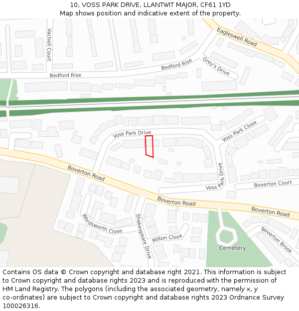 10, VOSS PARK DRIVE, LLANTWIT MAJOR, CF61 1YD: Location map and indicative extent of plot