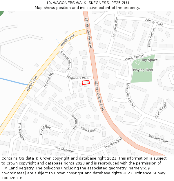 10, WAGONERS WALK, SKEGNESS, PE25 2LU: Location map and indicative extent of plot