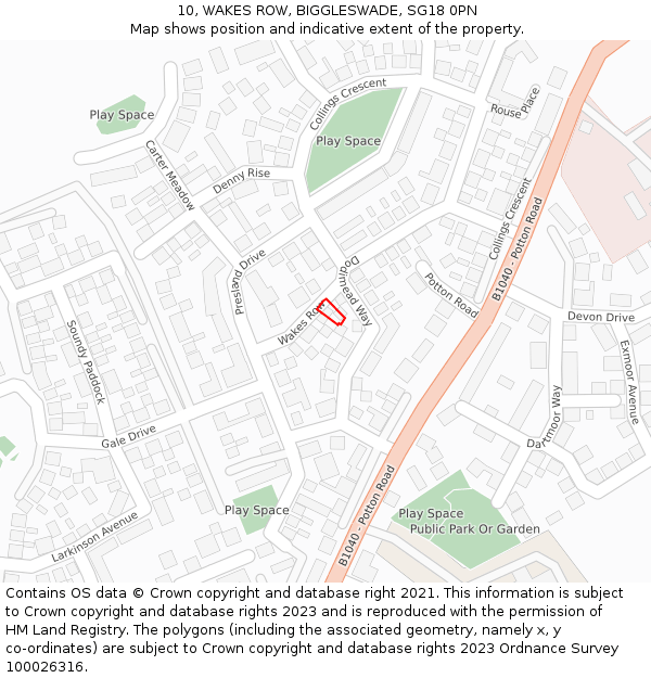 10, WAKES ROW, BIGGLESWADE, SG18 0PN: Location map and indicative extent of plot