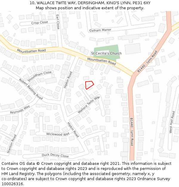 10, WALLACE TWITE WAY, DERSINGHAM, KING'S LYNN, PE31 6XY: Location map and indicative extent of plot