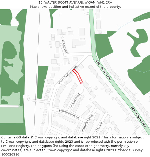 10, WALTER SCOTT AVENUE, WIGAN, WN1 2RH: Location map and indicative extent of plot