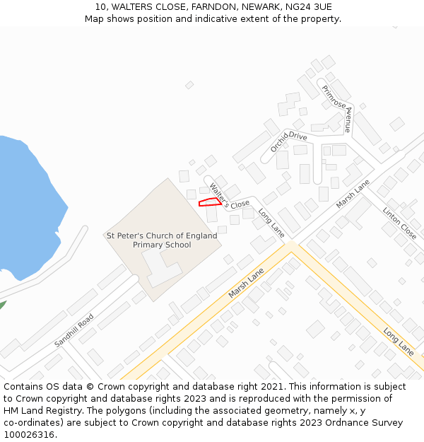 10, WALTERS CLOSE, FARNDON, NEWARK, NG24 3UE: Location map and indicative extent of plot