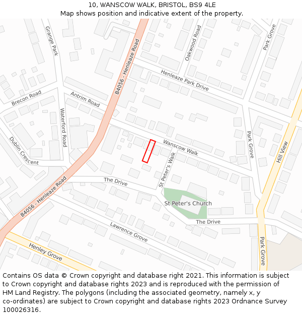 10, WANSCOW WALK, BRISTOL, BS9 4LE: Location map and indicative extent of plot