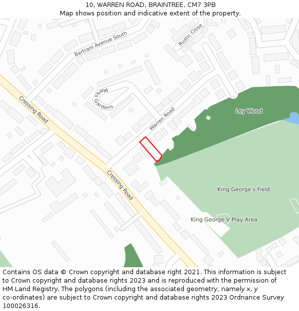 10, WARREN ROAD, BRAINTREE, CM7 3PB: Location map and indicative extent of plot