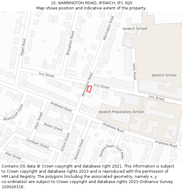 10, WARRINGTON ROAD, IPSWICH, IP1 3QX: Location map and indicative extent of plot