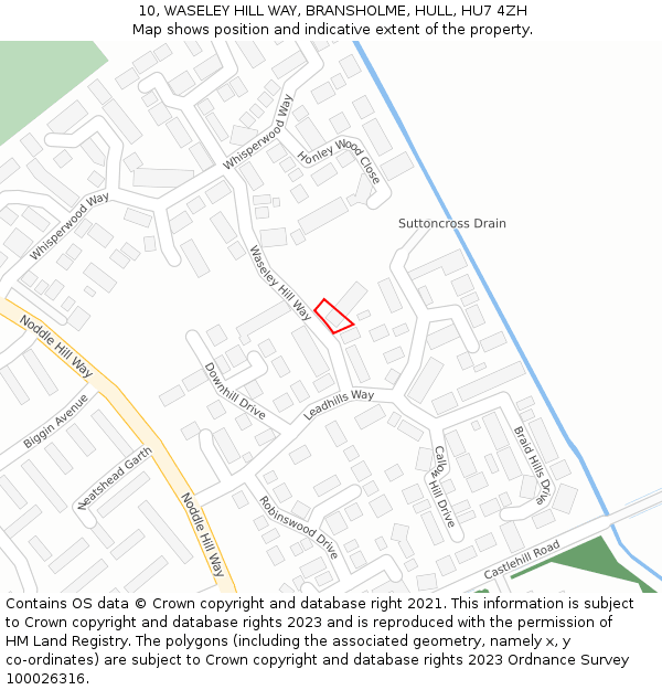 10, WASELEY HILL WAY, BRANSHOLME, HULL, HU7 4ZH: Location map and indicative extent of plot