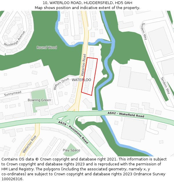 10, WATERLOO ROAD, HUDDERSFIELD, HD5 0AH: Location map and indicative extent of plot