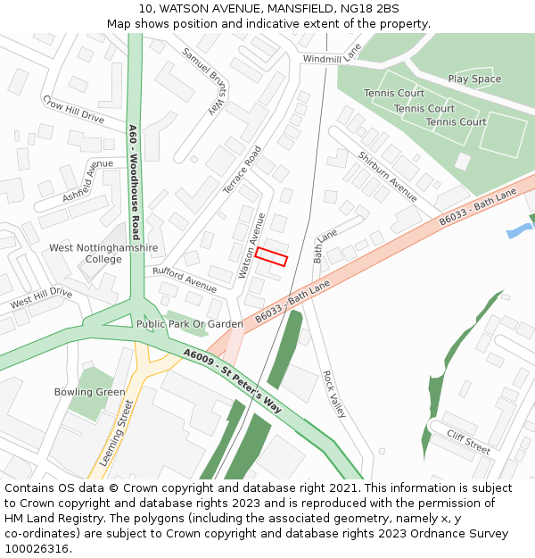 10, WATSON AVENUE, MANSFIELD, NG18 2BS: Location map and indicative extent of plot