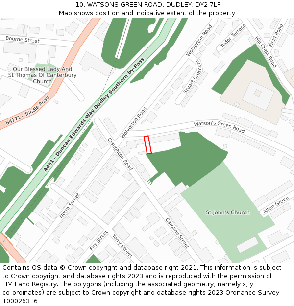 10, WATSONS GREEN ROAD, DUDLEY, DY2 7LF: Location map and indicative extent of plot
