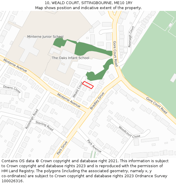 10, WEALD COURT, SITTINGBOURNE, ME10 1RY: Location map and indicative extent of plot